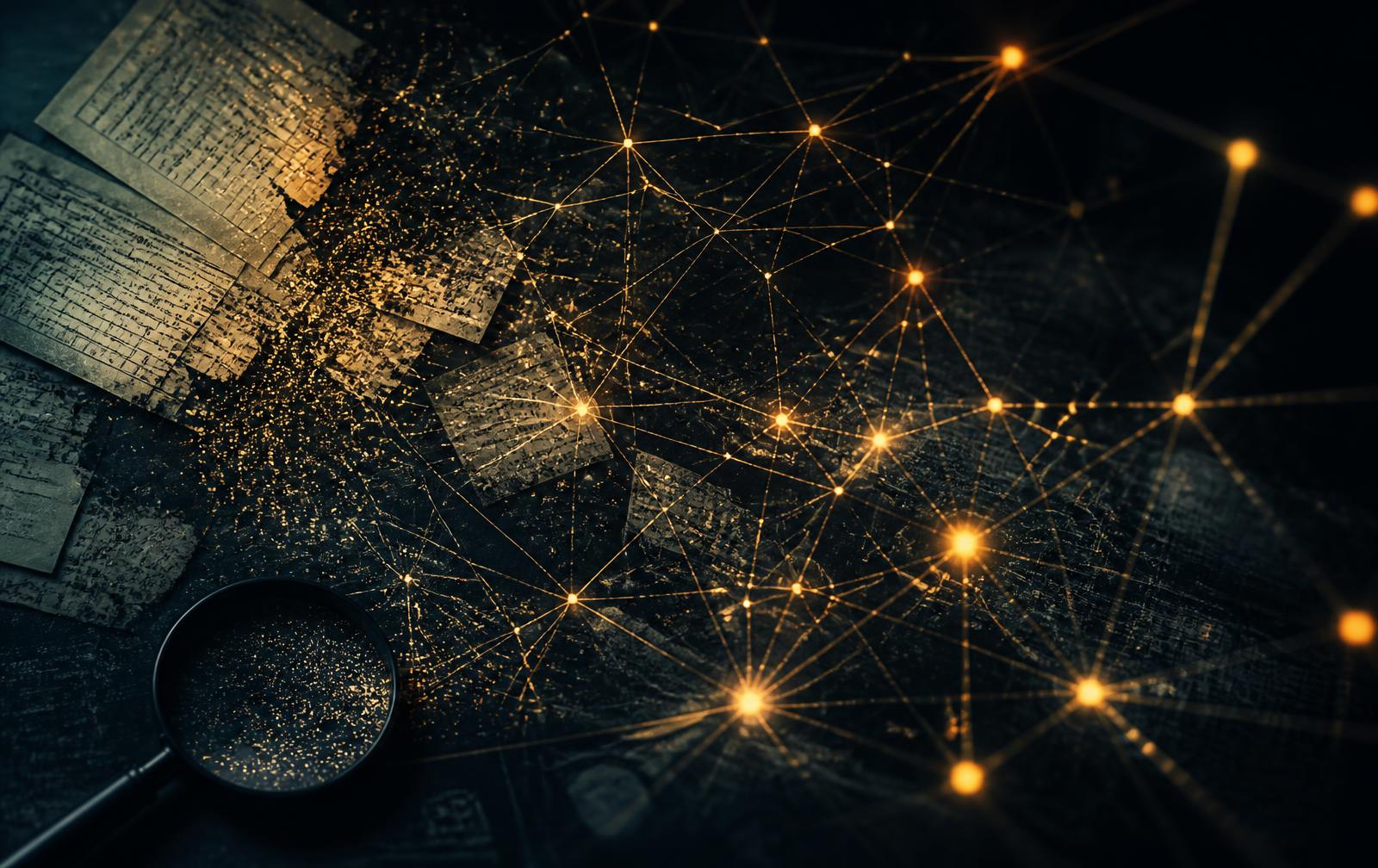 Network of illuminated financial connections emerging from scanned ledger documents